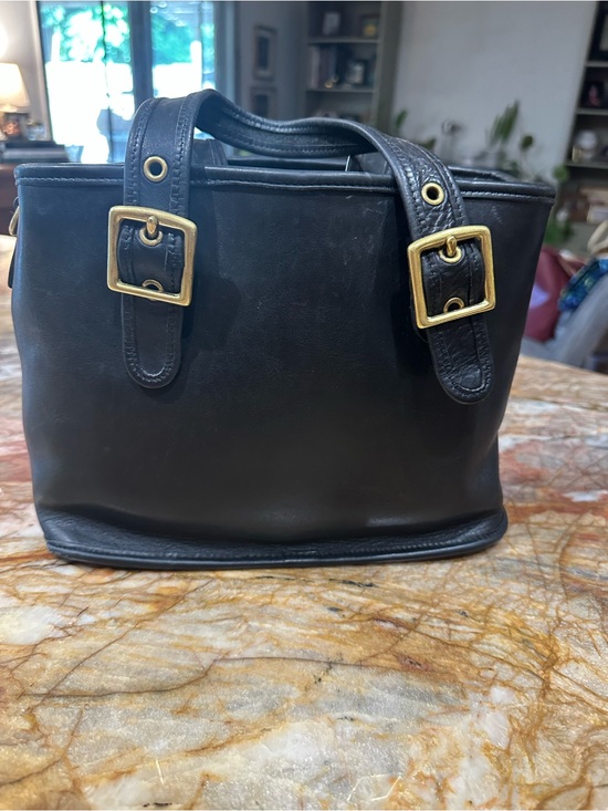 Coach Handbags - Vintage Coach Legacy Satchel Black Leather Handbag with Gold Buckle Accents